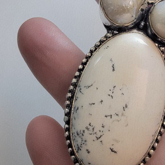 Necklace Pendants Dendritic Opal and Pearl Handmade Jewelry in Sterling Silver - Picture 10 of 10